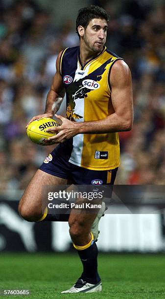 Dean Cox of the Eagles in action during the round seven AFL match between the West Coast Eagles and the Collingwood Magpies at Subiaco Oval May 13,...