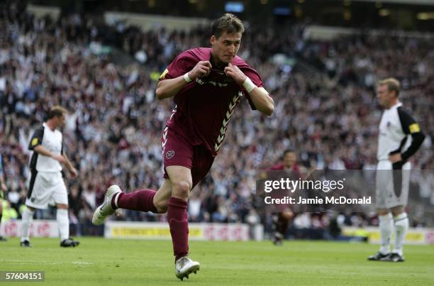 Rudi Skacel of Hearts celebrates his goal during the Tennents Scottish Cup Final between Hearts of Midlothian and Gretna at Hampden Park on May 13...