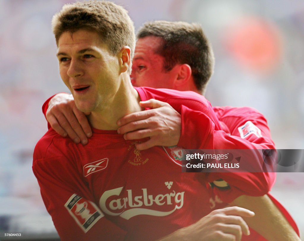 Liverpool's Steven Gerrard (L) celebrate