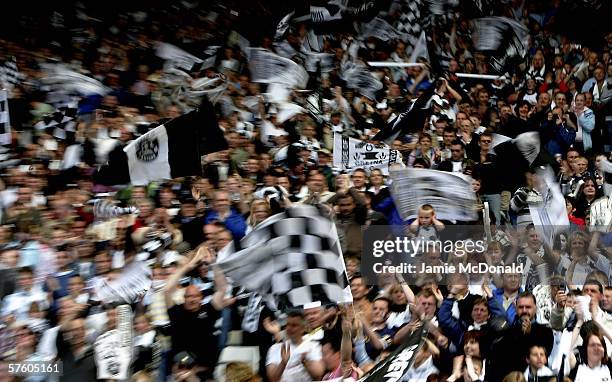 Gretna fans enjoy the moment during the Tennents Scottish Cup Final between Heart of Midlothian and Gretna at Hampden Park on May 13 in Glasgow,...