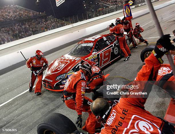 Jeremy Mayfield, driver of the UAW Dodge, pits during the NASCAR Nextel Cup Series Dodge Charger 500 on May 13, 2006 at Darlington Raceway in...