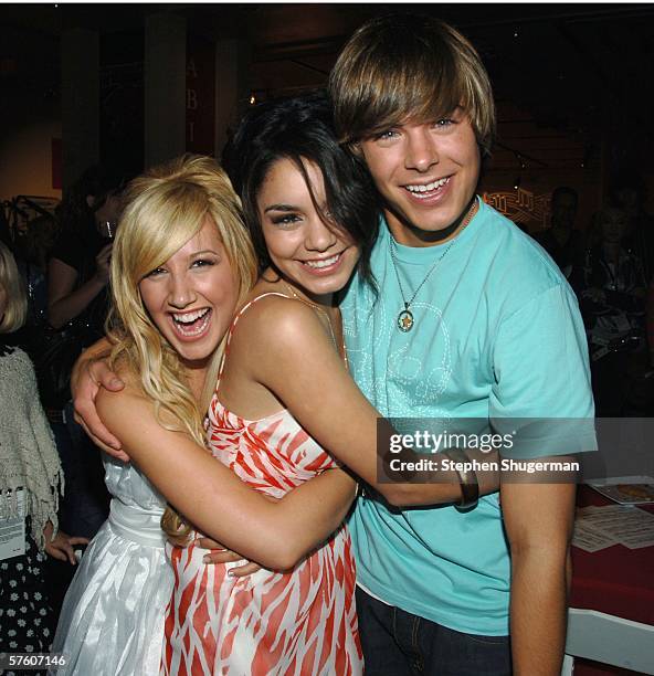 Actors Ashley Tisdale, Vanessa Anne Hudgens and Zac Efron attend the after party for the DVD launch of "High School Musical" on May 13, 2006 in...