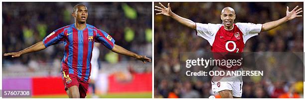 Combo of two pictures made 11 May 2006 shows two recent pictures of Arsenal's French striker Thierry Henry and Barcelona's Cameroonian forward Samuel...