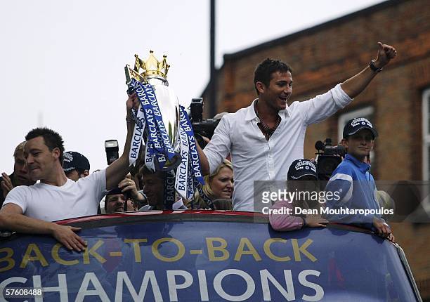 John Terry and Frank Lampard show the Premiership Trophy to the fans on the open-topped bus parade of the Barclays Premiership trophy and the FA...