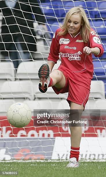 Winner of The Apprentice Michelle Dewberry, and part of the England ladies team takes part in the Celebrity World Cup Soccer Six tournament at St...