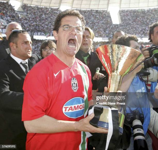 Fabio Capello manager of Juventus celebrates winning the match and championship title after the Serie A match between Reggina and Juventus at the...