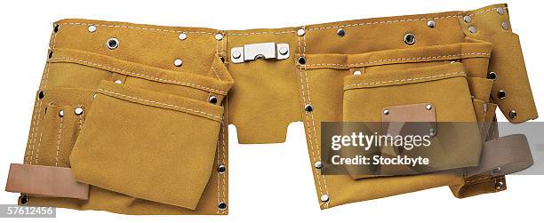close-up of a suede tool belt - tool belt stock pictures, royalty-free photos & images