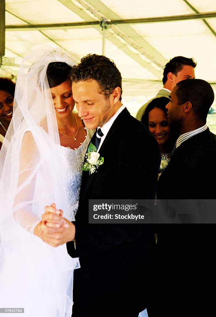 View of a newly wed bride and grooms first dance