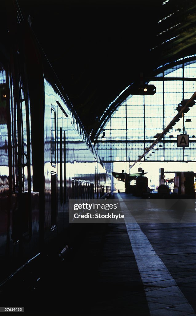 Close-up of a train parked at a junction