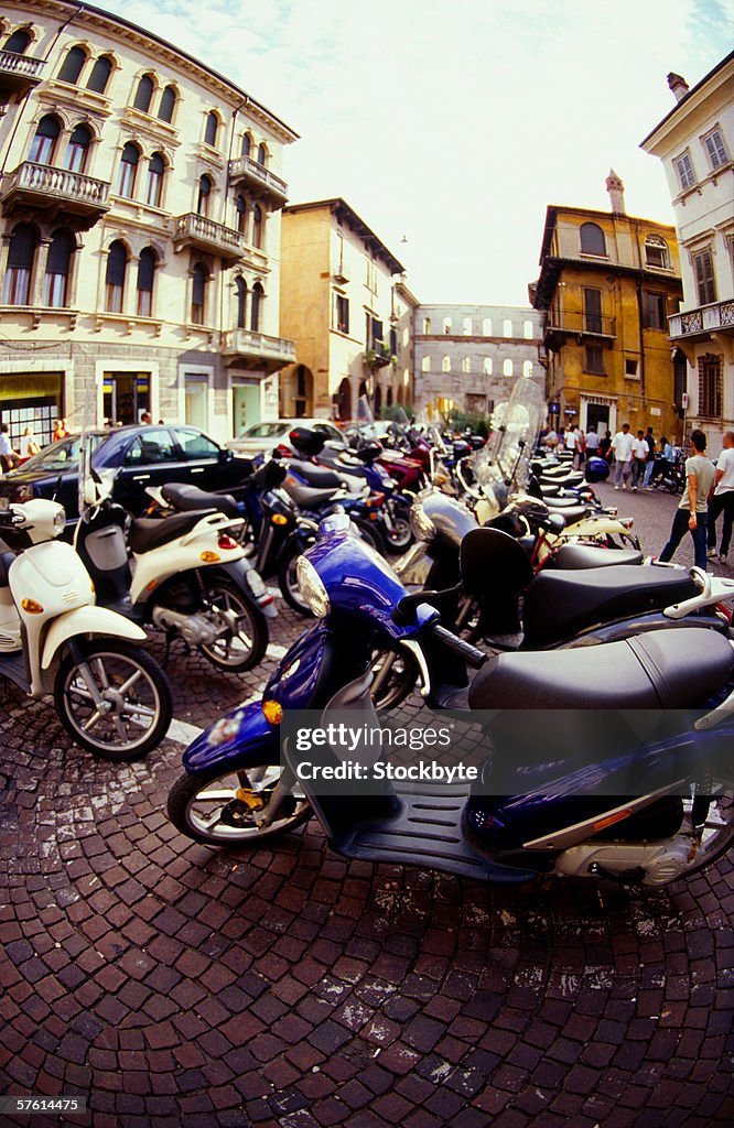 View of motorbikes parked outside a building