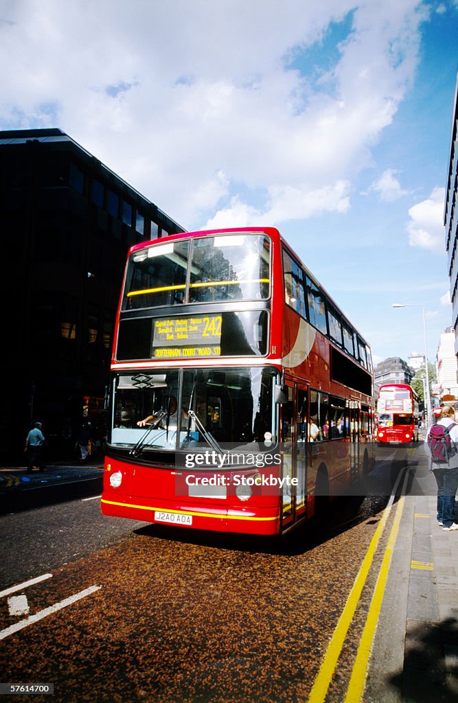 Double decker bus on the road