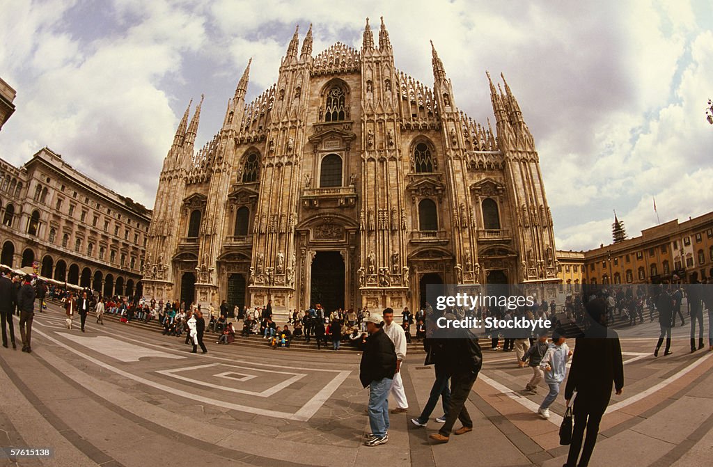 People in front of a church