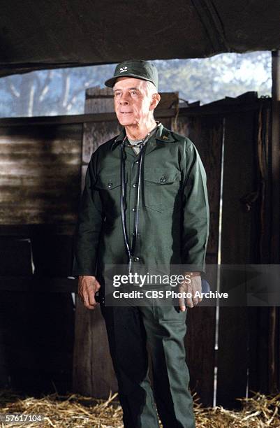 American actor Harry Morgan as Colonel Sherman Potter on the television show 'MASH' as he appears on a cast reunion show, 1991.