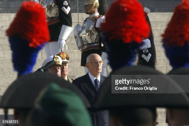 Newly-elected Italian President, Giorgio Napolitano , pays homage to the Unknown Soldier's monument before reaching the Quirinale Italian...