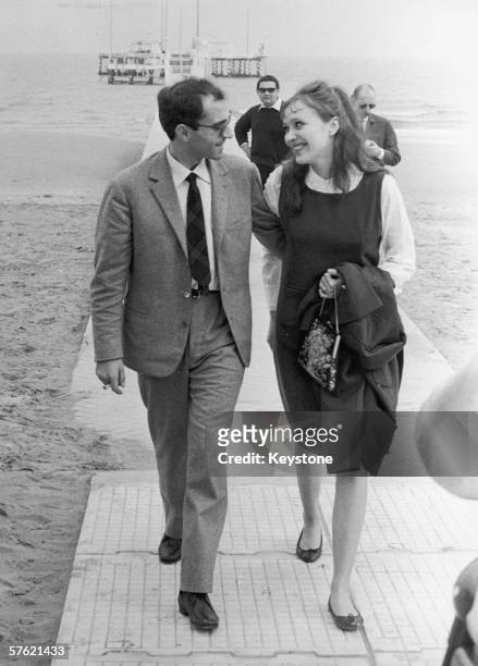 French film director Jean-Luc Godard in Venice with his wife, Danish actress Anna Karina, 5th September 1963.