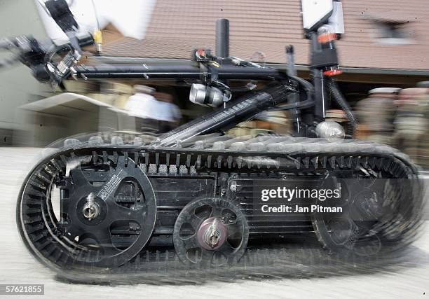 Land-robot in action is pictured on May 16, 2006 at the German army base in Hammelburg, Germany. 21 exhibitors from 8 european countries show their...