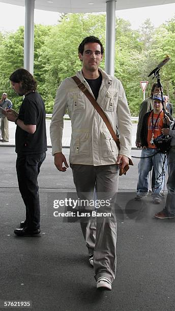 Christoph Metzelder arrives at the Steigenberger Airport Hotel on May 16, 2006 in Frankfurt, Germany. The German national team leaves for a training...