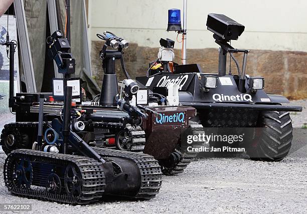 Land-robots are pictured at the German army base on May 16, 2006 in Hammelburg, Germany. 21 exhibitors from 8 european countries show their...