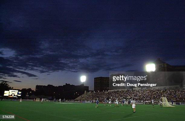 General view of a Major League Lacrosse game between the Baltimore Bayhawks and the Long Island Lizards on Homewood Field at John Hopkins University...