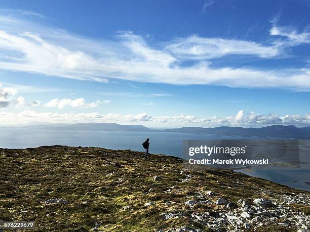 view on clew bay from croagh patrick, county mayo - clew bay fotografías e imágenes de stock