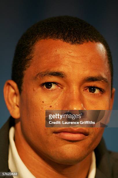 Gilberto Silva of Arsenal looks on during the Arsenal press conference prior to the UEFA Champions League Final between Arsenal and Barcelona at the...