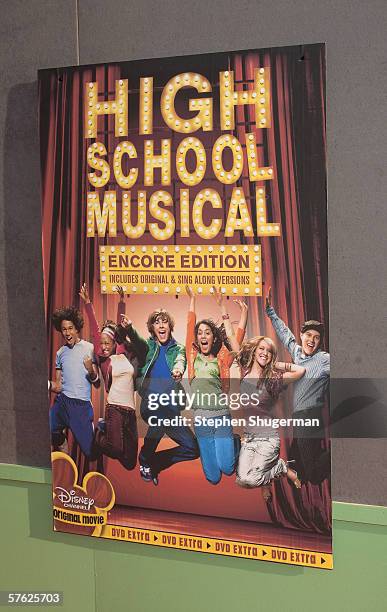 The movie's poster on display at the DVD launch gala for "High School Musical" at the El Capitan Theatre on May 13, 2006 in Hollywood, California.