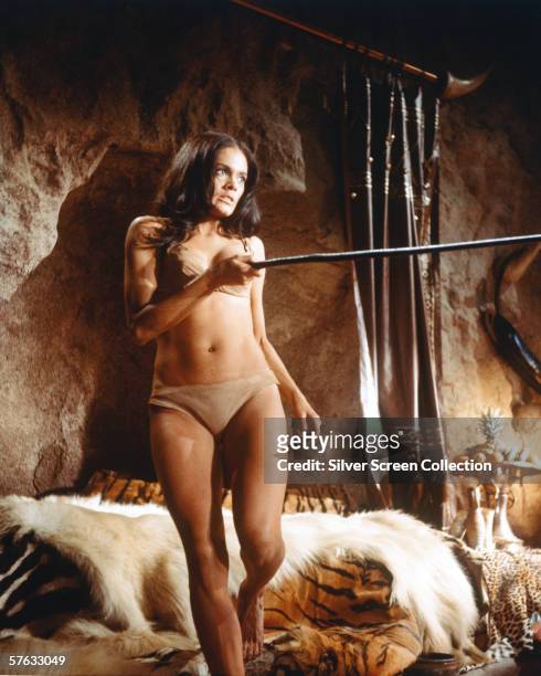 Actress Martine Beswick as love rival Nupondi in the caveman classic 'One Million Years B.C.', directed by Don Chaffey, 1966.