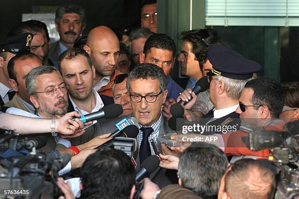 Naples chief prosecutor of D.D.A. , Franco Roberti, with his substitute, Giuseppe Narducci, addresses journalist during a press conference after the...