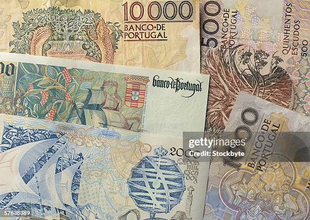 close-up of portuguese paper money - nota de escudo português imagens e fotografias de stock