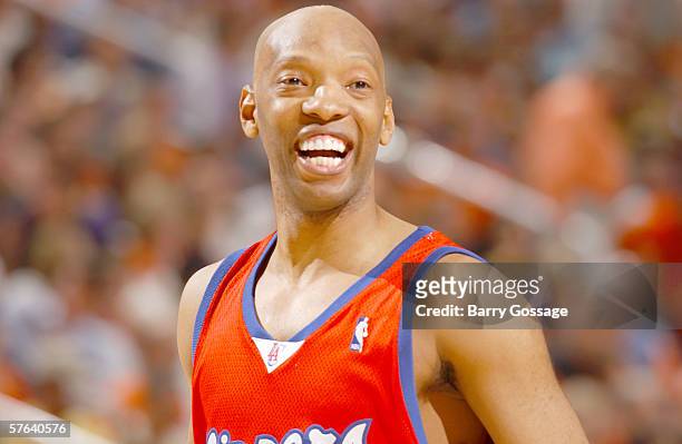 Sam Cassell of the Los Angeles Clippers smiles in game two of the Western Conference Semifinals against the Phoenix Suns during the 2006 NBA Playoffs...