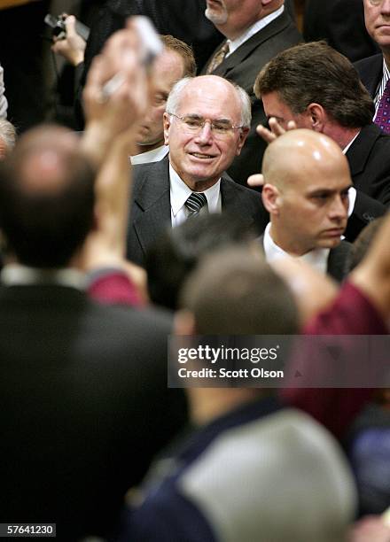 Prime Minister John Howard of Australia gets a tour of the S&P 500 stock index futures pit at the Chicago Mercantile Exchange May 17, 2006 in...