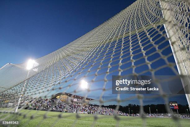 Detail of a goal net before game action between the USA and Jamaica on April 11, 2006 at SAS Soccer Park in Cary, North Carolina. The match ended as...