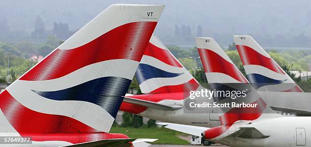 British Airways planes sit at Heathrow Airport on May 18, 2006 in London, England. British Airways will announce their Q4 and year end results...