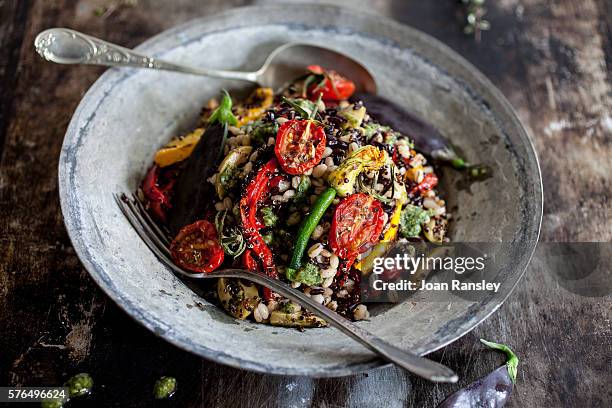 mixed grain salad - black rice stock pictures, royalty-free photos & images