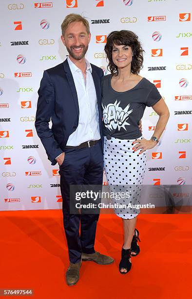 Daniel Boschmann and Marlene Lufen attend the photo call for the 2016 programme presentation of TV broadcasters ProSiebenSat1 Media at Cinemaxx...