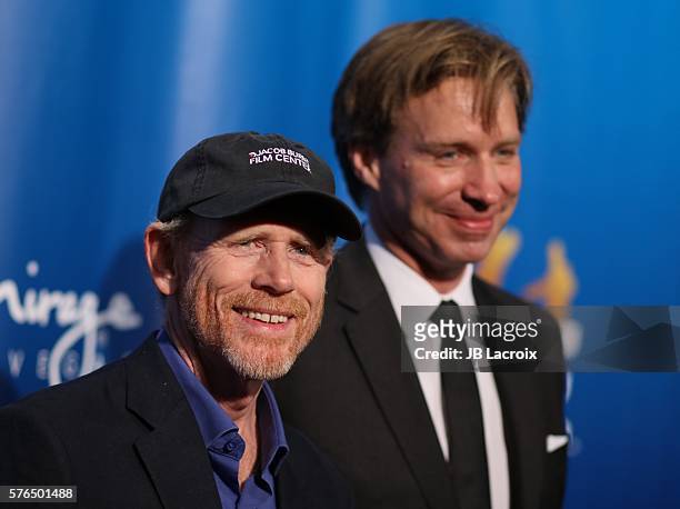 Ron Howard and Giles Martin attend the 10th anniversary celebration of 'The Beatles LOVE by Cirque du Soleil' at The Mirage Hotel & Casino on July...