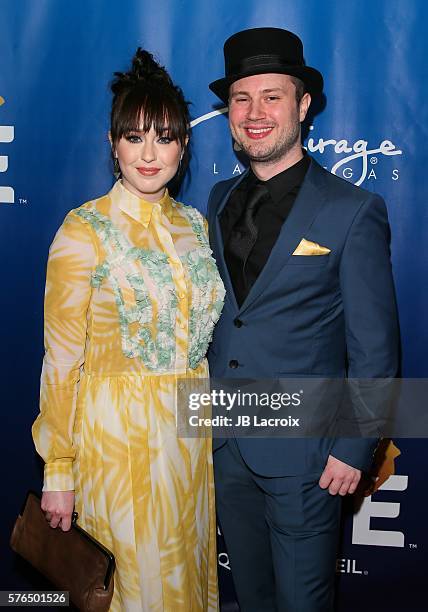 Andre Kasten and Leah Moyer attend the 10th anniversary celebration of 'The Beatles LOVE by Cirque du Soleil' at The Mirage Hotel & Casino on July...