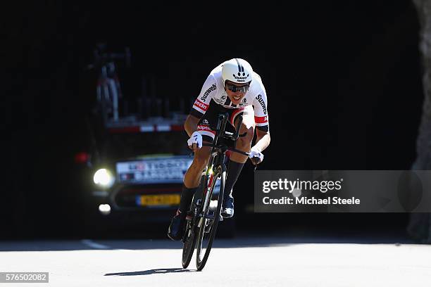 Warren Barguil of France and Team Giant-Alpecin during the 37km Individual Time Trial stage thirteen of Le Tour de France from Bourg-Saint-Andeol to...