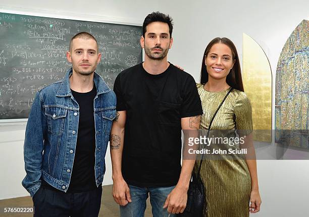 Julian Morris,Landon Ross and Amy Morris attend Landon Ross: ARTIfACT exhibition opening at LAXART on July 14, 2016 in Los Angeles, California.