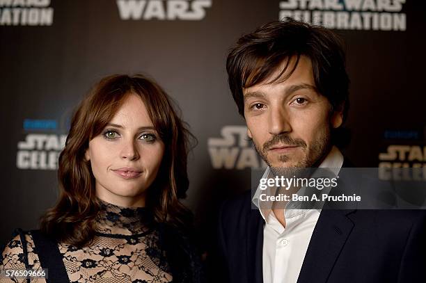 Felicity Jones and Diego Luna attend the Star Wars Celebration at ExCel on July 15, 2016 in London, England.