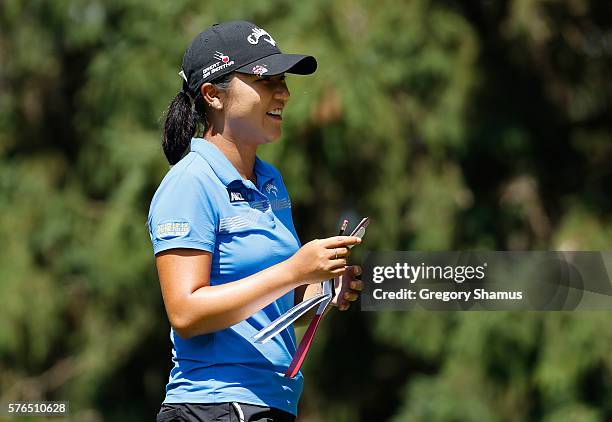 Lydia Ko of New Zealand smiles on the sixth tee during the second round of the Marathon Classic presented by Owens Corning and O-I at Highland...