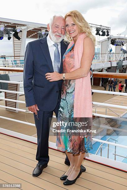 Dieter Hallervorden and Christiane Zander are seen during the baptism of the cruise ship 'Mein Schiff 5' on July 15, 2016 in Kiel, Germany.