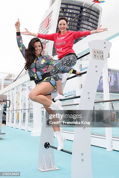 Fernanda Brandao and Jasmin Wagner during the baptism of the cruise ship 'Mein Schiff 5' on July 15, 2016 in Kiel, Germany.