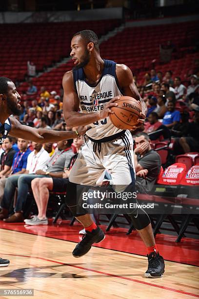 Jabril Trawick of D-League Select handles the ball during the game against the New Orleans Pelicans during the 2016 Las Vegas Summer League on July...