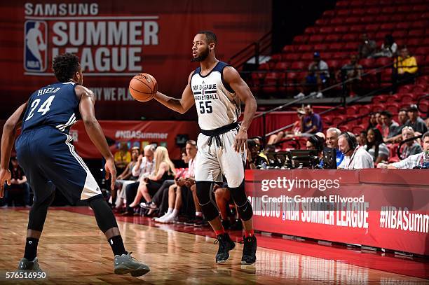 Jabril Trawick of D-League Select handles the ball during the game against the New Orleans Pelicans during the 2016 Las Vegas Summer League on July...