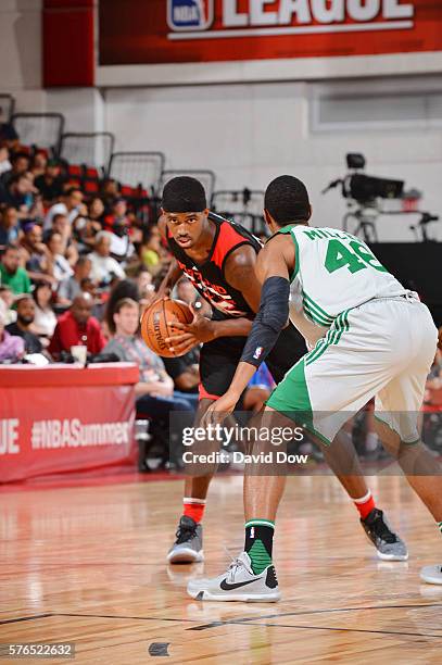 Fair of the Portland Trail Blazers handles the ball against the Boston Celtics during the 2016 NBA Las Vegas Summer League game on July 15, 2016 at...