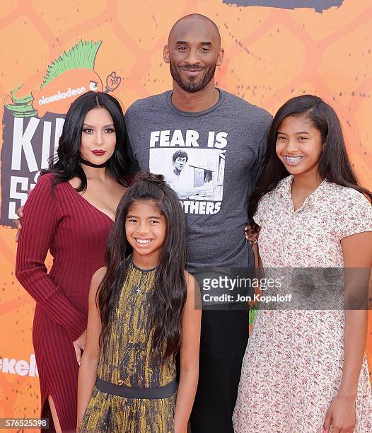 Kobe Bryant and Vanessa Laine Bryant, Gianna Maria-Onore Bryant, and Natalia Diamante Bryant arrive at Nickelodeon Kids' Choice Sports Awards 2016 at...