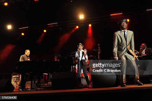 Pauline Black and Arthur Hendrickson of The Selecter perform on stage with Jools Holland during Day 4 of Kew The Music at Kew Gardens on July 15,...
