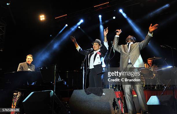 Pauline Black and Arthur Hendrickson of The Selecter perform on stage with Jools Holland during Day 4 of Kew The Music at Kew Gardens on July 15,...