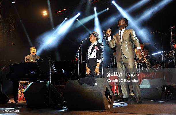 Pauline Black and Arthur Hendrickson of The Selecter perform on stage with Jools Holland during Day 4 of Kew The Music at Kew Gardens on July 15,...